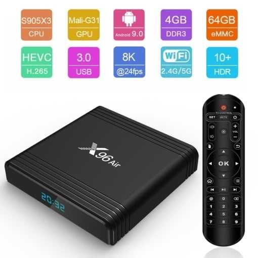 TV BoxX96 Air, RAM 4 GB, ROM 64 GB, Android 9, Bluetooth