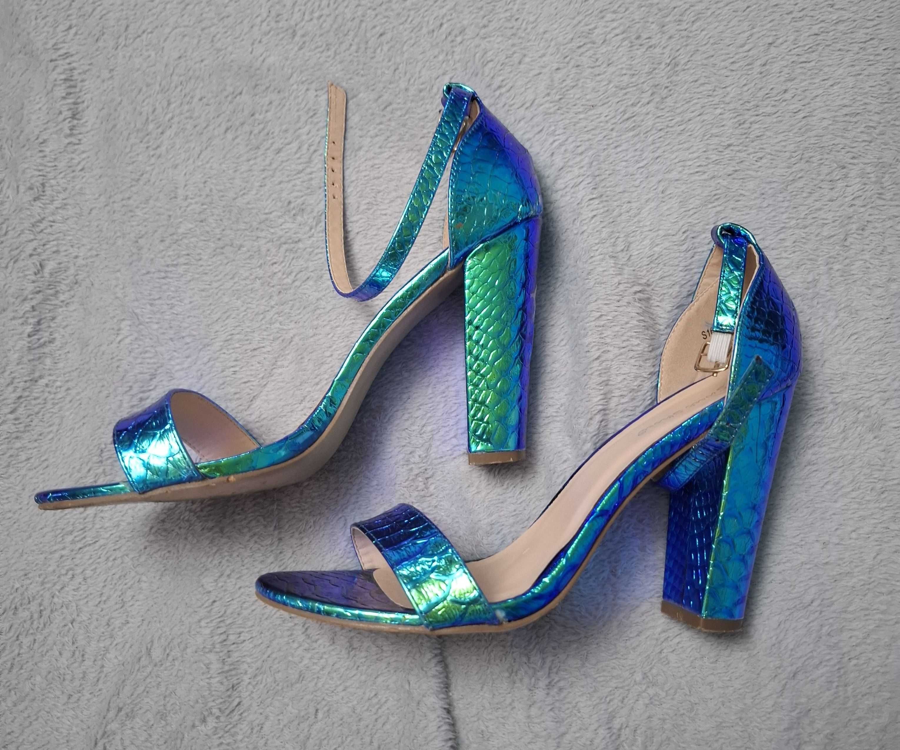 Sandale cu toc gros, albastru, 40, Sweet Shoes