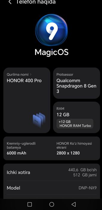 Honor 400pro 5g 12 512gb