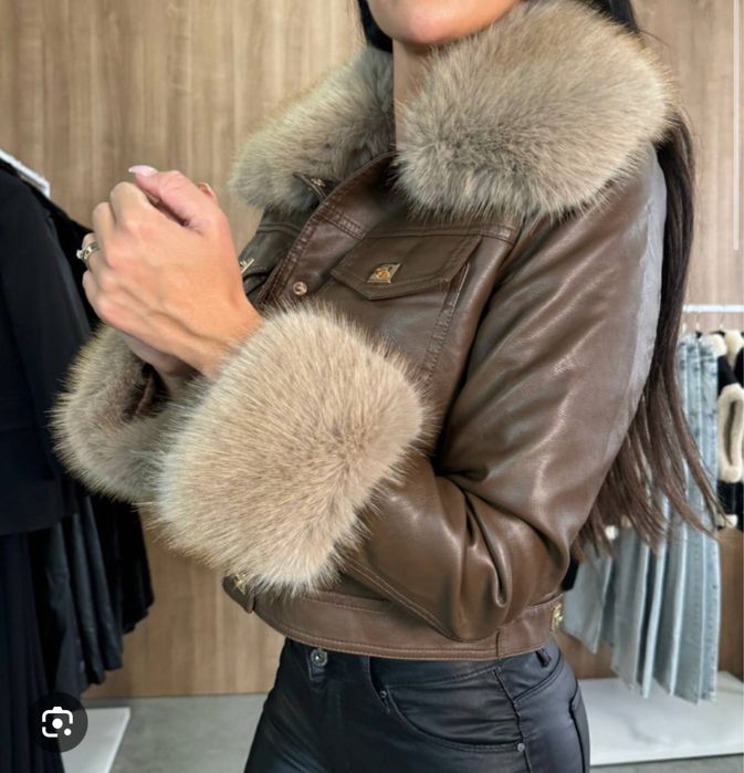 Кожено яке с естествен пух, ново!