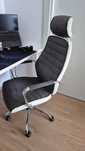 Scaun de birou ergonomic cu tetiera, stofa + piele ecologica, Gri