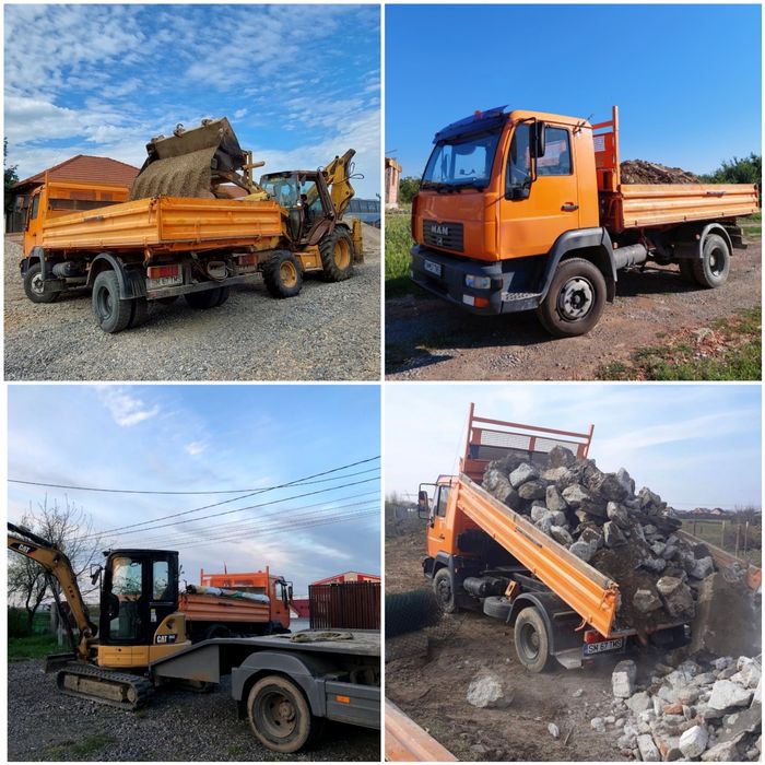 Transport nisip, balast, pamant, moloz, piatra, asfalt