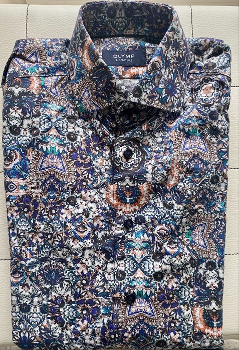 OLYMP Signature – луксозна мъжка риза многоцветна, цветен принт уникат