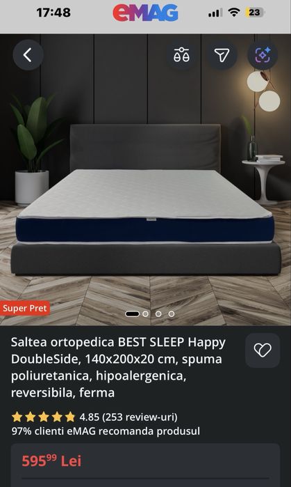 Vand pat 140x200 tapițat stofa gri