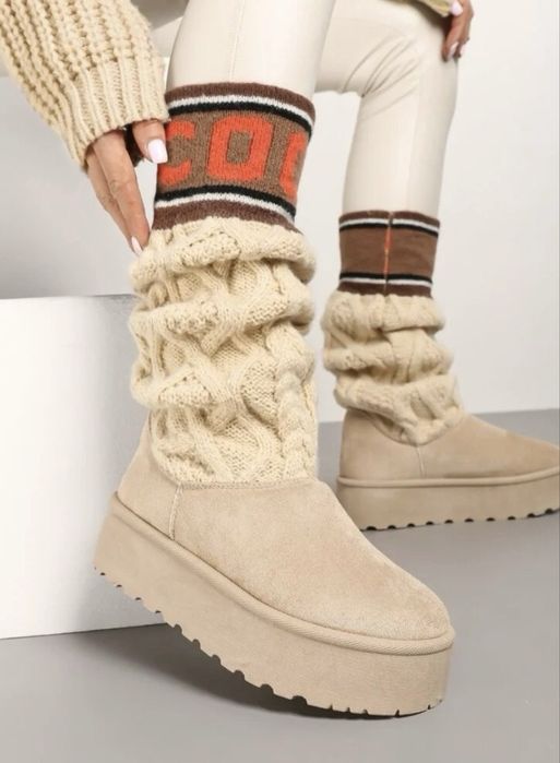 Cizme tip UGG cu tricot