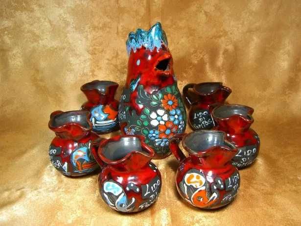 Set servit bauturi calde, ceramica neagra glazurata, colectie, vintage