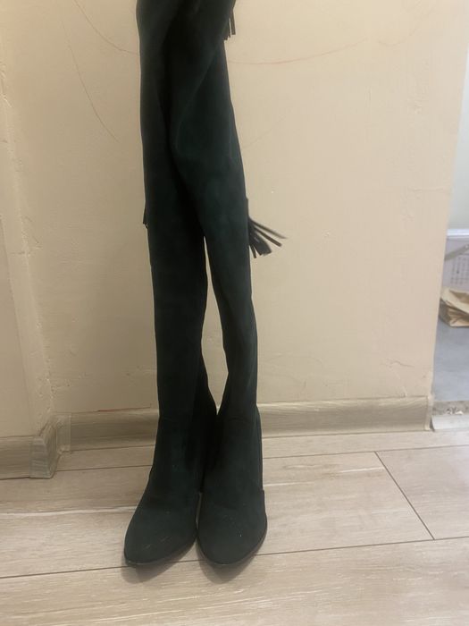 Ботуши над коляното в бордо и зелени