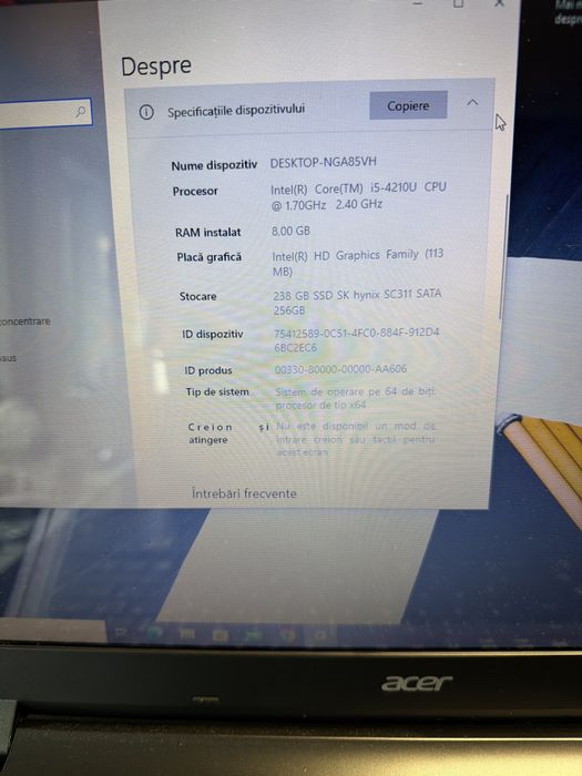 Laptop Acer i5 8g 256g ssd m2 17 inch