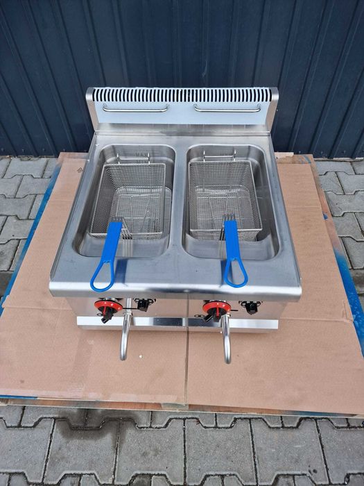 Friteuza Dubla pe Gaz 2x15L – Inox, Putere Mare, Garantie