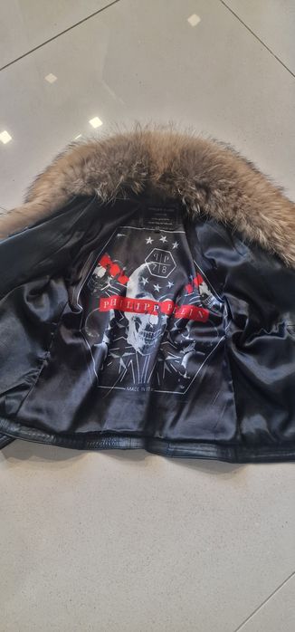 Geaca piele naturala cu guler din blana NOUA