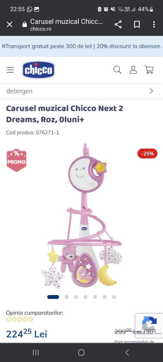 Carusel muzical Chicco Next 2 Dreams, Roz, 0luni+