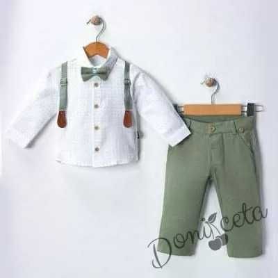 Комплект за момче 4 части - риза, панталон, папийонка и тиранти 92 см