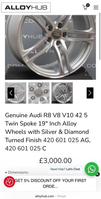 Ocazie Roti Audi-R8 Dunlop Noi! Doua Latimi/Originale Anvelope  Iarna!