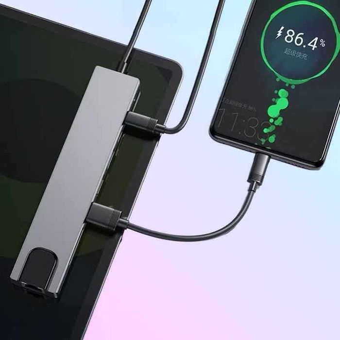 USB-C HUB адаптер 8 в 1 – HDMI, 2×USB, 2×USB-C, RJ45, SD/TF