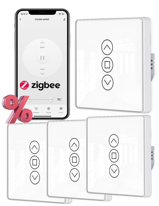 Set 4 intrerupatoare smart jaluzele MOES Zigbee, culoare alb