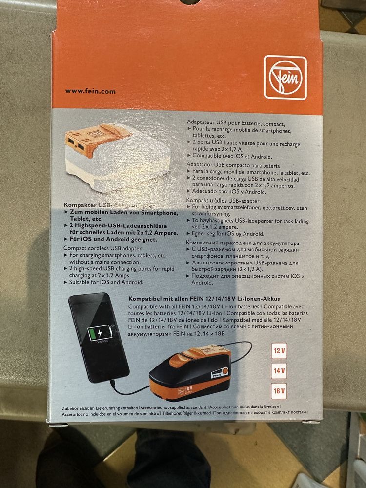 Incarcator Fein ALG50,acumulator 18v-6Ah si adaptor telefon usb