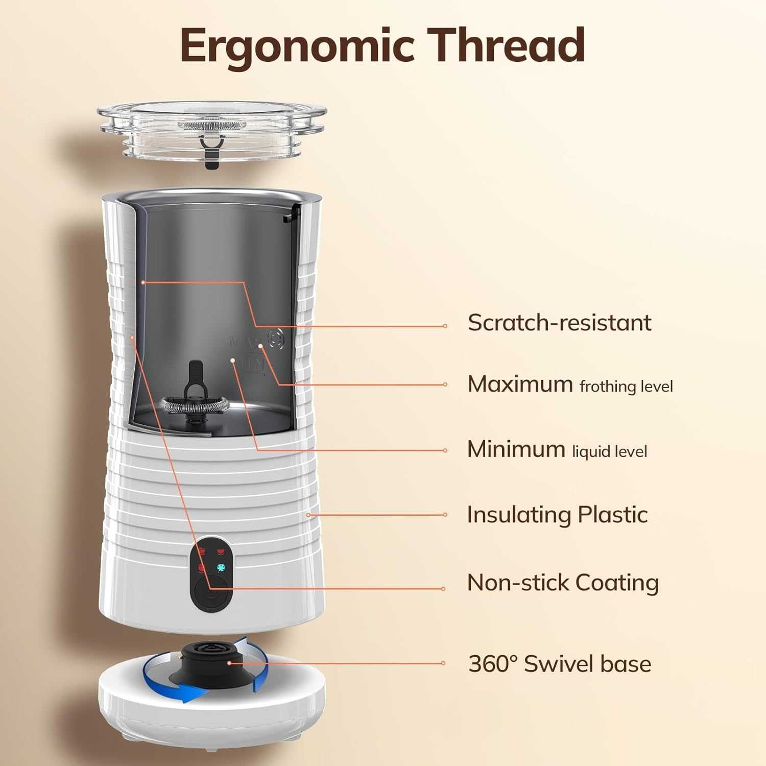 Morpilot MF‑MP01 – автоматична електрическа фрапиера за мляко, 450 ml