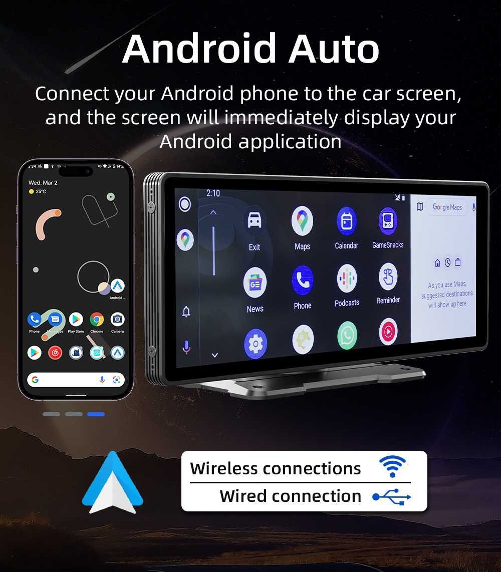 Navigatie Auto Universala | Apple CarPlay/Android Auto | 10 inc | Waze