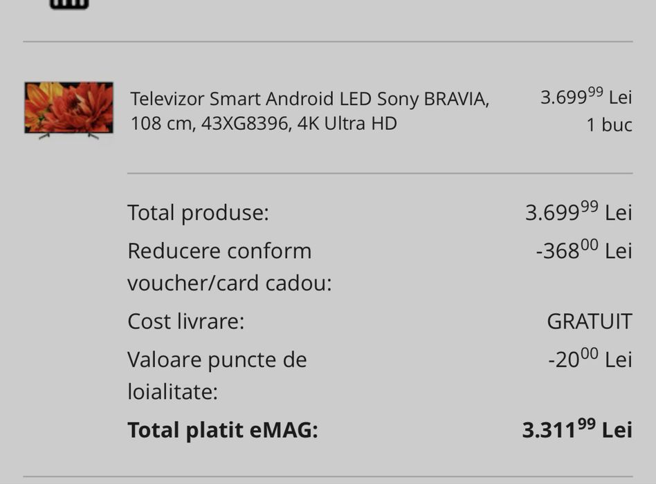 Televizor Smart Android LED Sony BRAVIA, 108 cm, 43XG8396, 4K Ultra HD