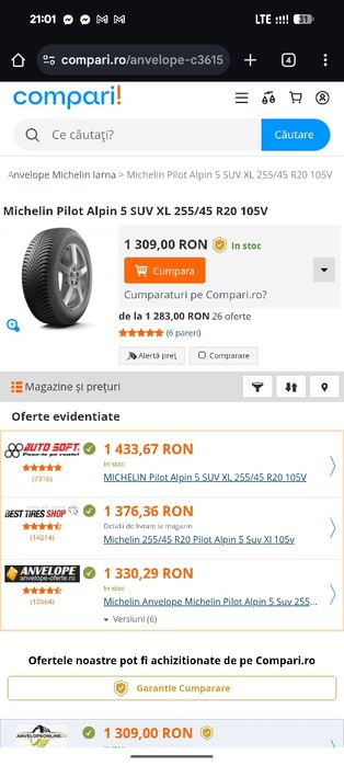 255/45R20 Michelin alpin 5 2020 stare foarte buna