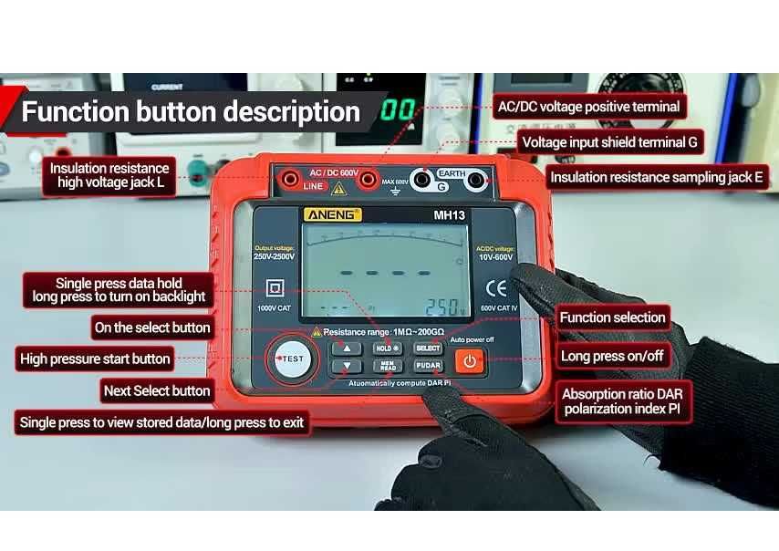 Tester izolatie Aneng MH13 250V-2500V functie de multimetru Megohmetru