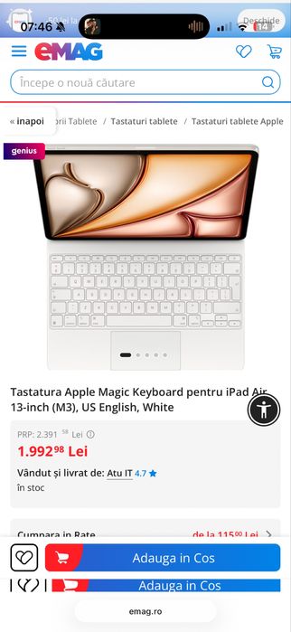 Ipad air 13 m3 si tastatura magic keyboard
