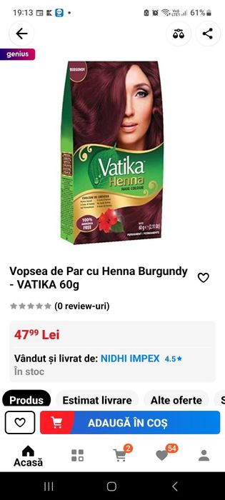 Vând vopsea par fără amoniac Vatika
