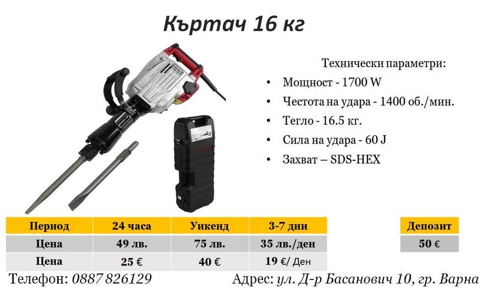 Къртач 16 кг под наем