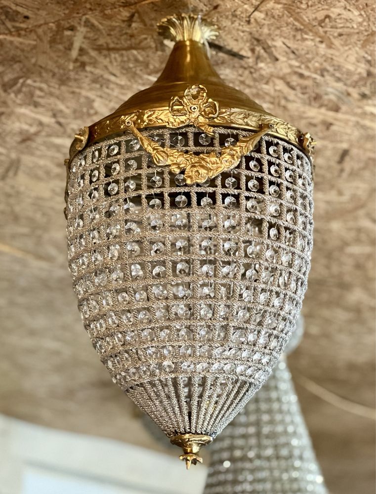 Lustră Ludovic Bronz / Cristal *** vintage / antic / vechi / retro ***