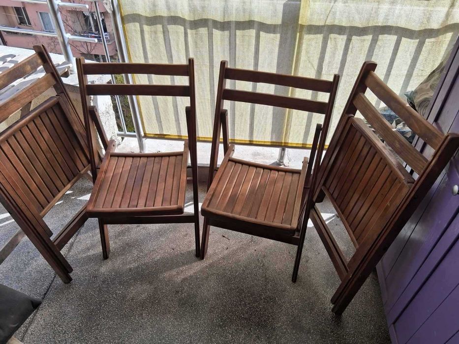 Дървени-масив сгъваеми столове, 4 броя