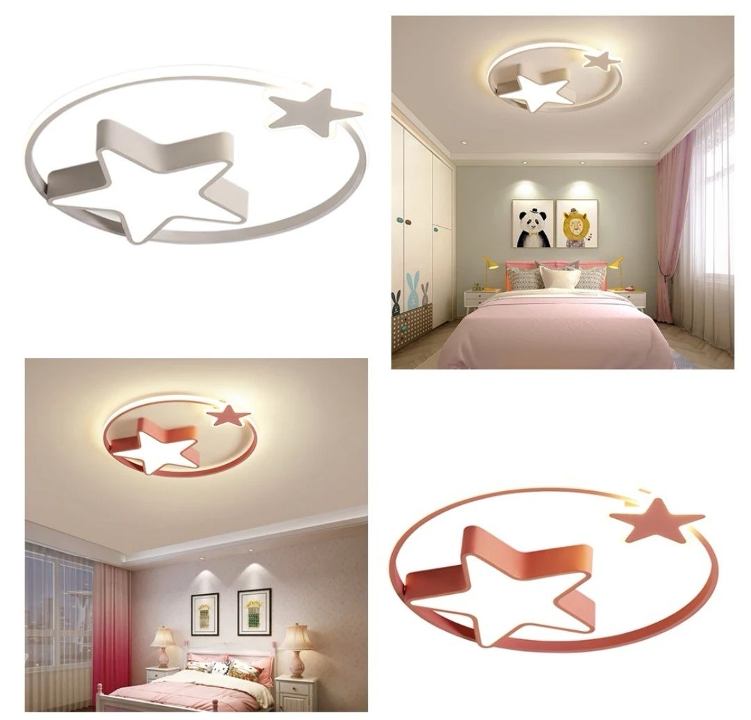 Детска LED лампа за таван с дистанционно розова или бяла