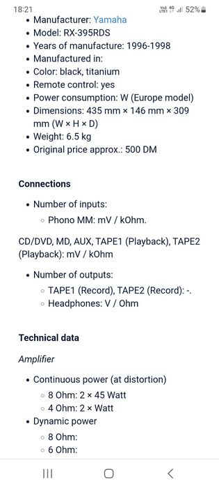 Yamaha RX 395,amplituner stereo,cu telecomanda