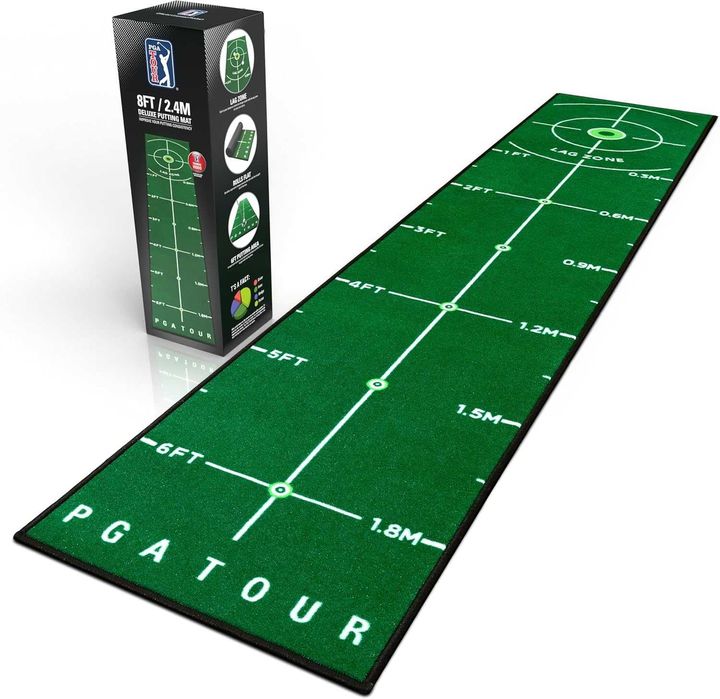 PGA Tour 8ft Deluxe Golf Putting Mat за голф, с насоки за обучение