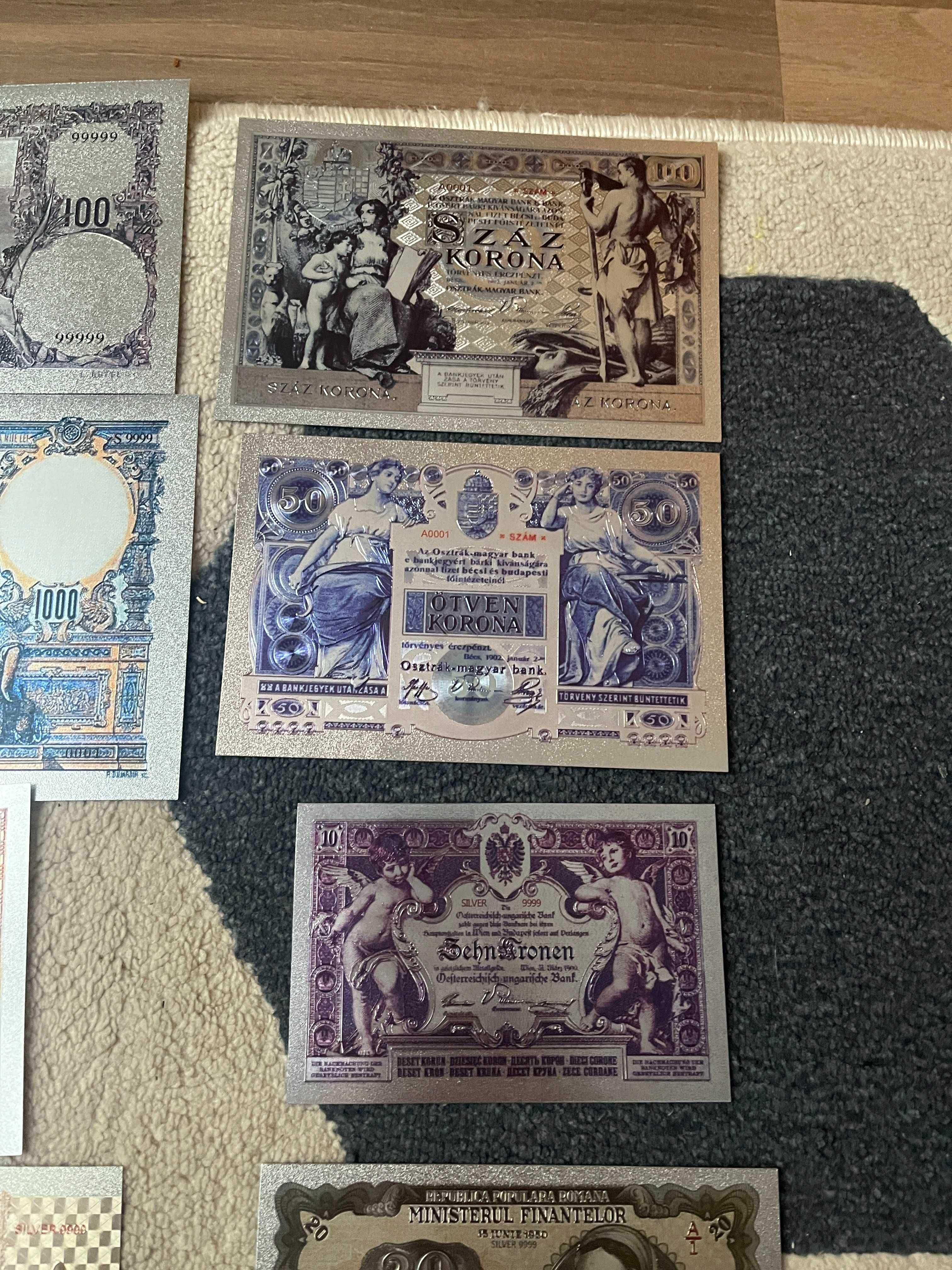 replici Bancnote romanesti  polimer placate cu Ag si Aur de 24k