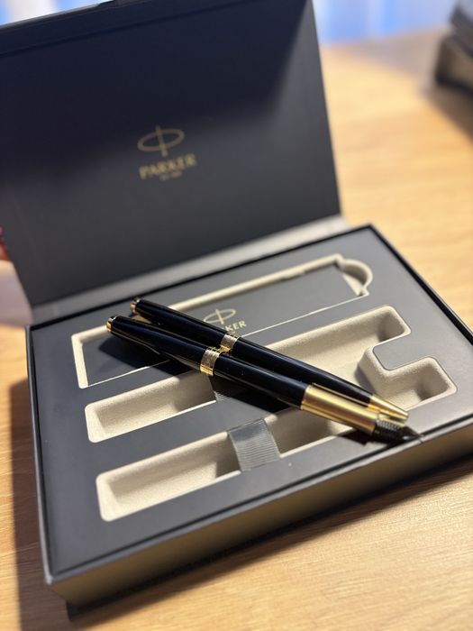 LUX! Set stilou penita aur + pix Parker Sonnet negru accesorii aurite