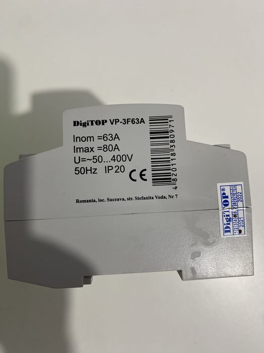 Releu protectie tensiune, DigiTop VP-3F63A, trifazat, 63A