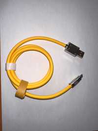 USB-C кабел, 1м, подсилен 120W, жълт, бял