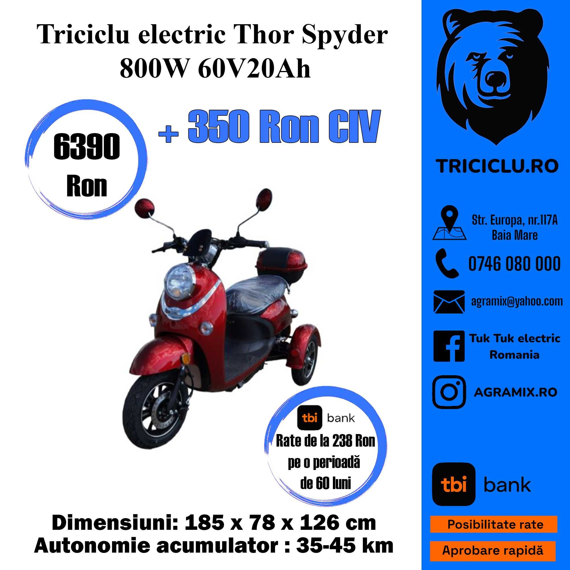 Triciclu electric Thor Spyder 800W 60V20Ah nou Agramix