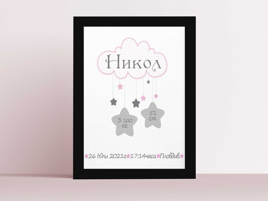 Бебешка визитка с данни за новородено