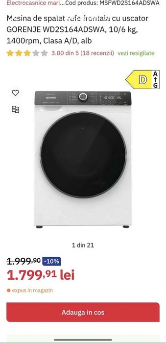 Gorenje mașină soalat-uscat rufe