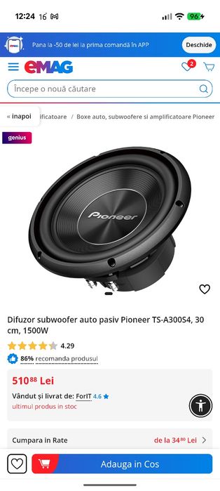 Subwoofer auto Pioneer 1500W