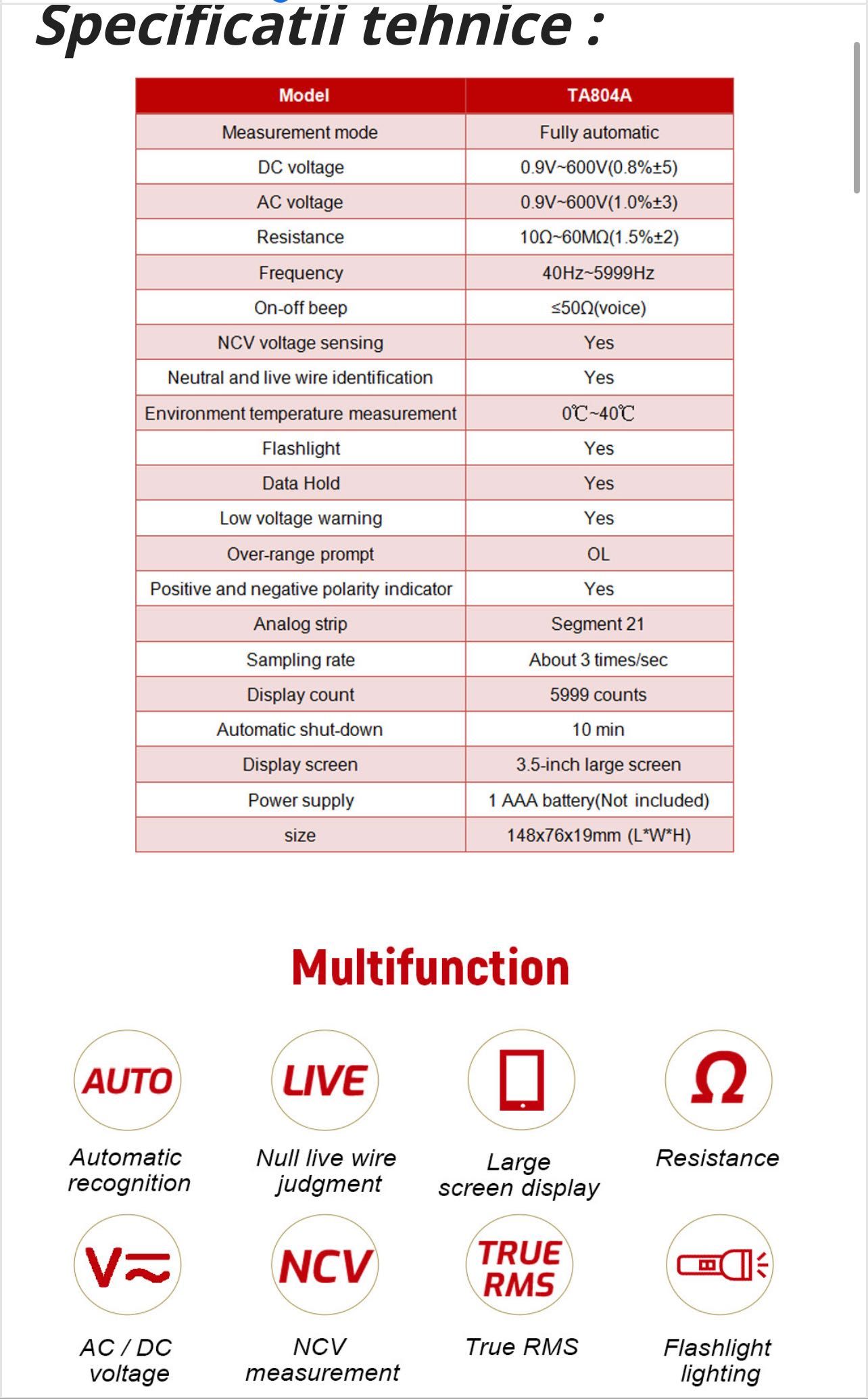 Multimetru digital inteligent  Tasi TA804A