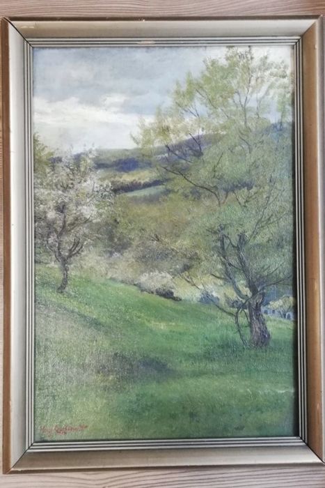 Peisaj anii 1900 pictor austriac Hugo Charlemont - ulei pe carton