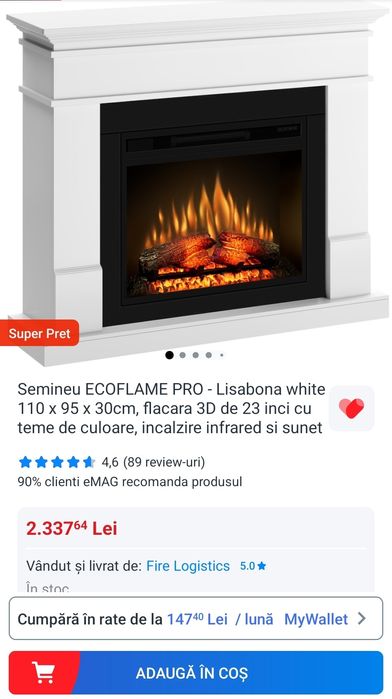 Semineu decorativ electric Ecoflame pro Lisabona sigilat