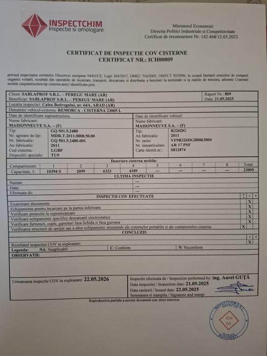 Remorcă cisternă 23000l pentru  produse  periculoase  ADR benzină, mot