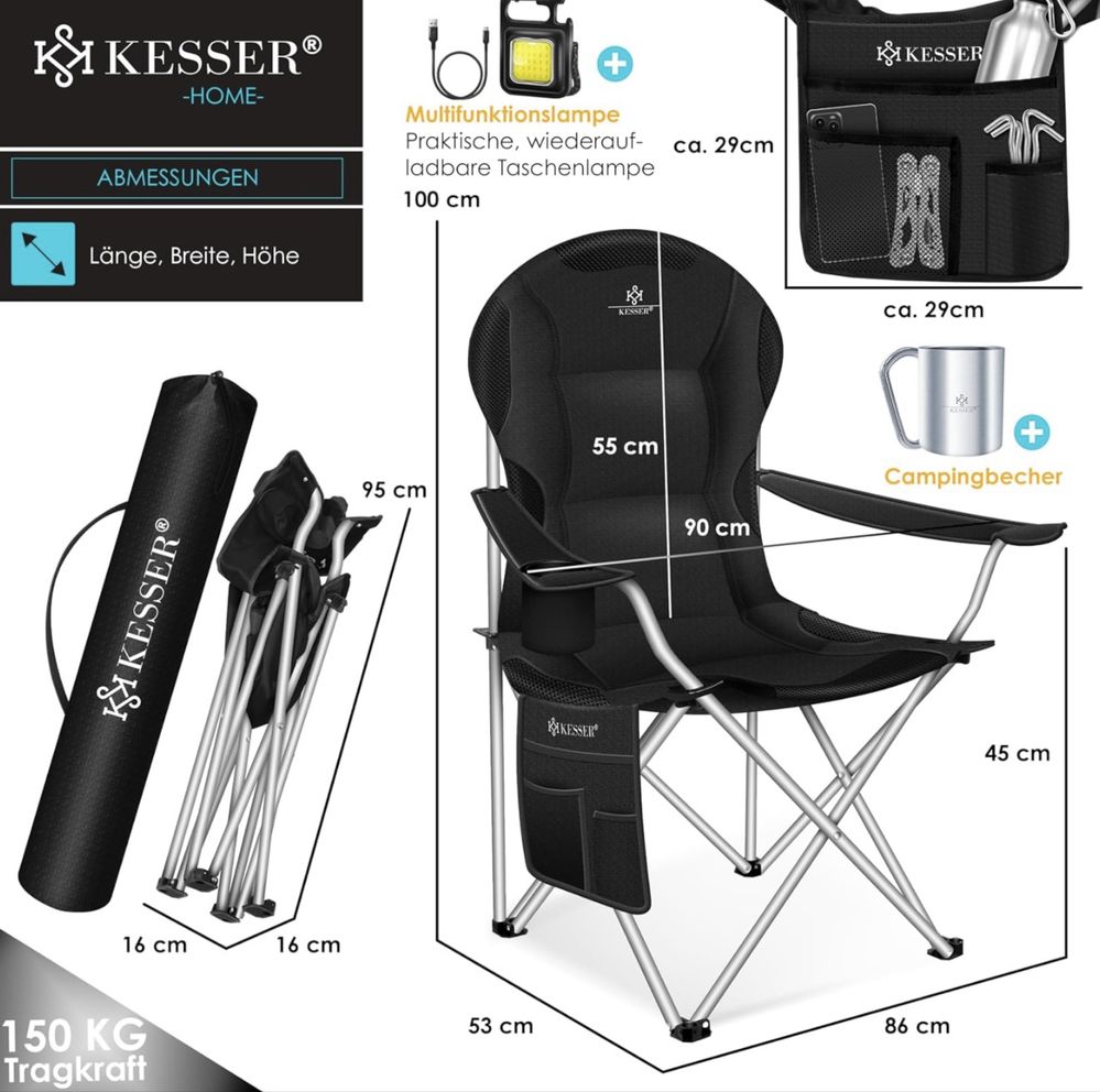KESSER® Стол за къмпинг Сгъваем до 150 кг