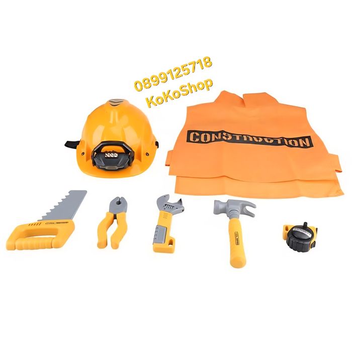 Детски комплект Строителен работник с жилетка,каска и инструменти