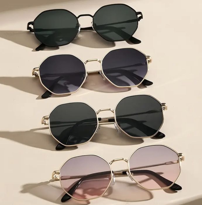 Дамски осмоъгълни големи хипи слънчеви очила с метална рамка