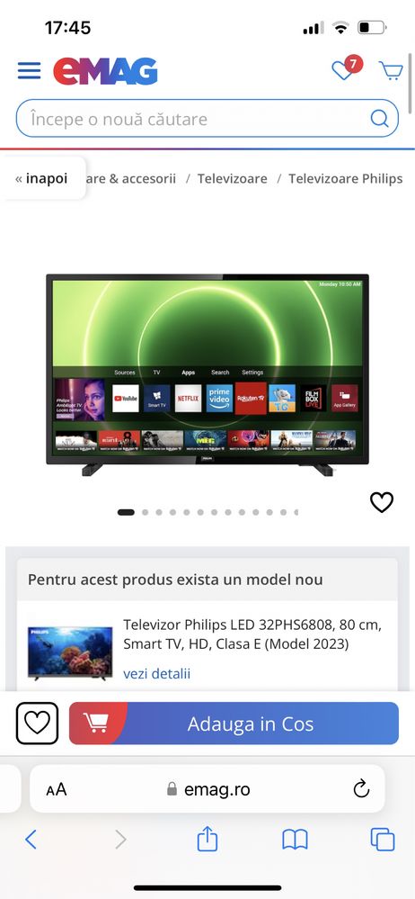 Televizor Philips 32PHS6605/12, 80 cm, Smart, HD, LED, Clasa E