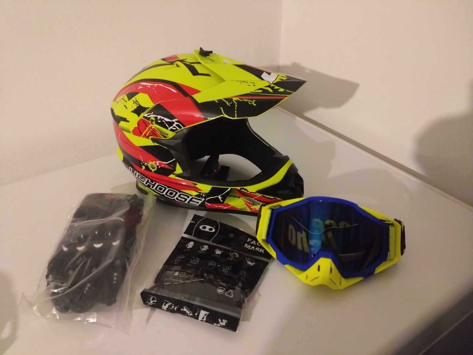 Set casca enduro+Ochelari+Manusi+Cagula